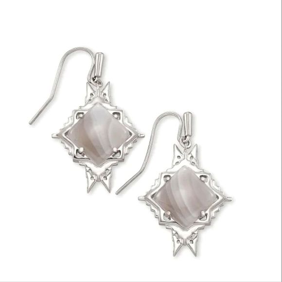 NWT KENDRA SCOTT CASS GRAY BANDED AGATE EARRINGS - Picture 2 of 5